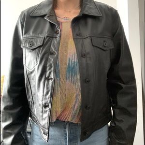 Genuine leather bomber jacket
